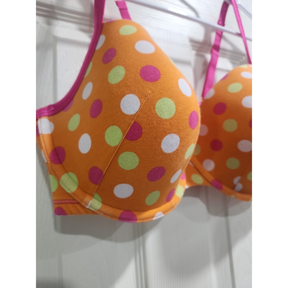 Cacique Bra Underwire Orange Hot Pink Polka Dots Cotton 40DDD Convertible Straps - Picture 4 of 15